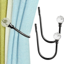 Coolnice 2 Pack Curtain Holdbacks, Wall Mounted Curtain Tiebacks, Glass Crystal with U Shape Curtain Pull Backs with Screws for Home Office-Black