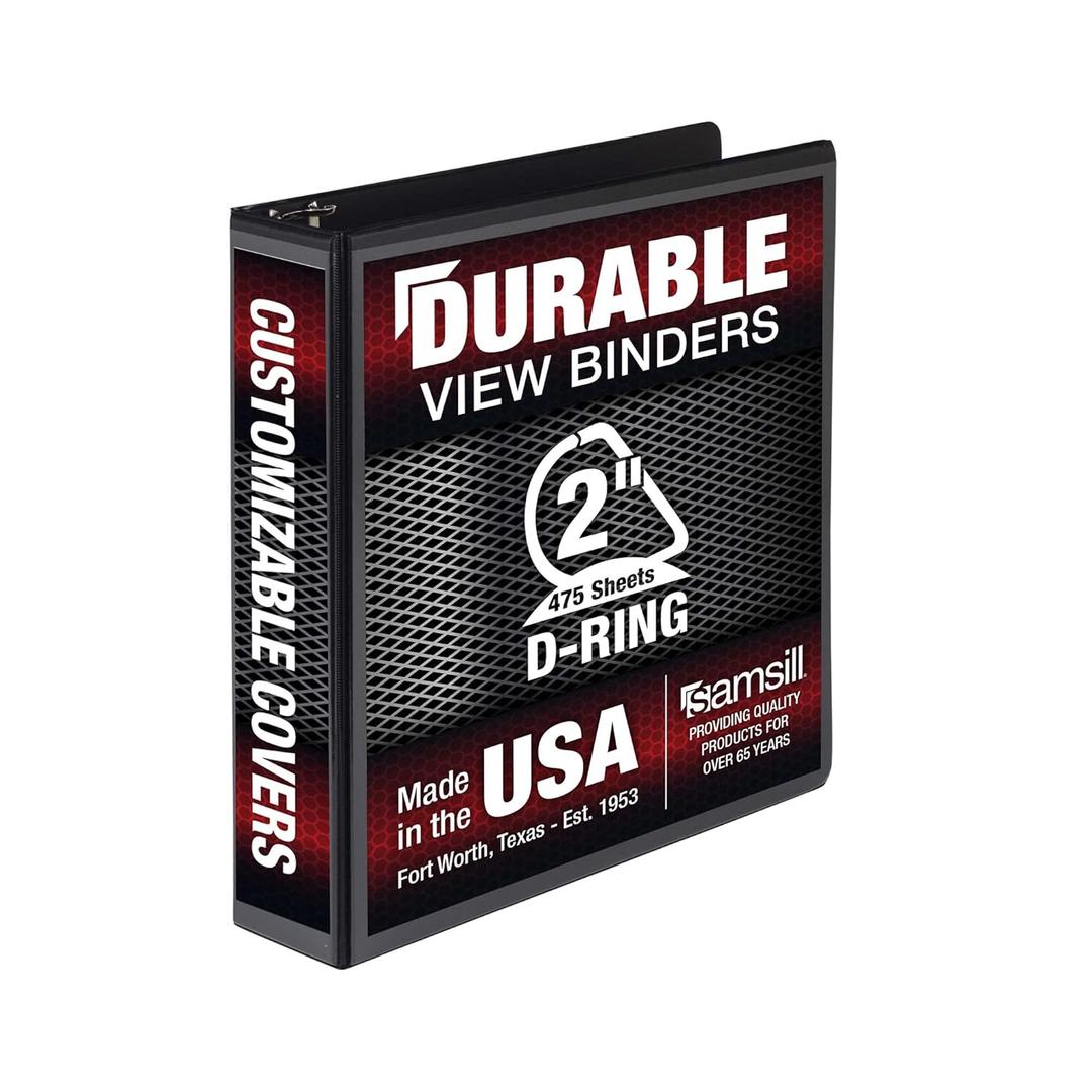 Samsill Durable 2 inch 3 Ring Binder, Made in USA, D Ring Binder, FSC 100% Recycled Chipboard, Black