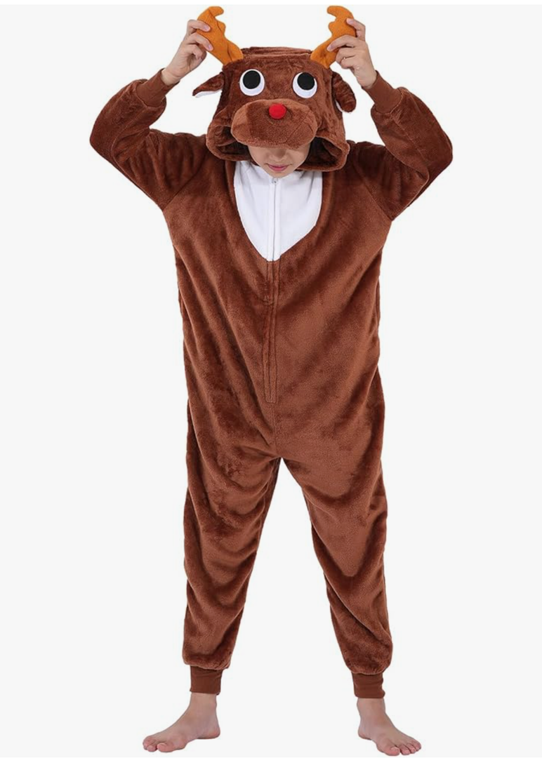 Halloween Christmas Unisex Kids Flannel Cosplay Onesie Costume Outfit Suit for Girls and Boys, Brown, Size 12