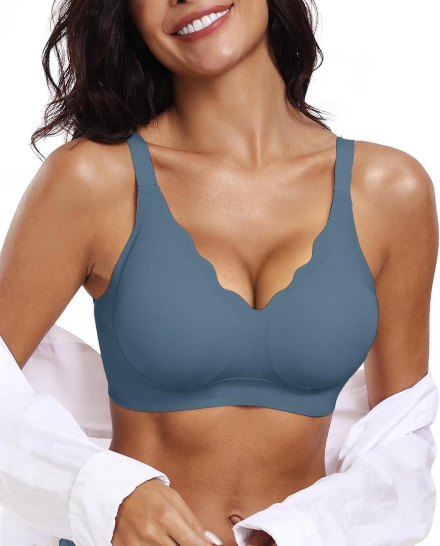 OEAK Womens Wireless Bras Push Up Support Full Coverage Bralettes No Underwire Bra Comfortable Everyday Seamless Tshirt Bras (X-Large, Grey Blue)