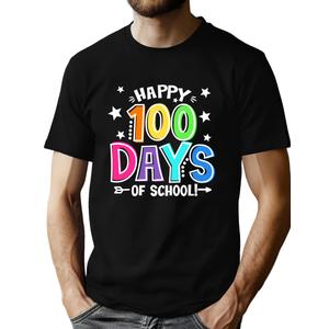 QAUN 100 Days of School Teacher Shirts for Men : 100th Days Graphic Tops Teacher Tshirt Teach Short Sleeve Tops (Black,Large)