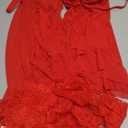 Foxiny Sexy Open Front V Neck Ruffle Sheer Mesh Lace Wireless Babydoll Lingerie Dress with Thong 2 Piece M