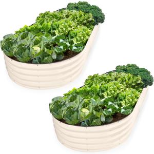 Plant & Plot Galvanized Raised Garden Beds Outdoor // 8×4×1 ft (2-Pack) Planter Raised Beds for Gardening, Vegetables, Flowers // Large Metal Garden Box // Patented Tool-Free Design (White)