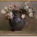 InSimSea Framed Canvas Wall Art Vintage Decor, Retro Floral Rustic Decorations for Living Room, Farmhouse Wall Decor for Living Room Bedroom, 24"x36" (Roses in Vase)