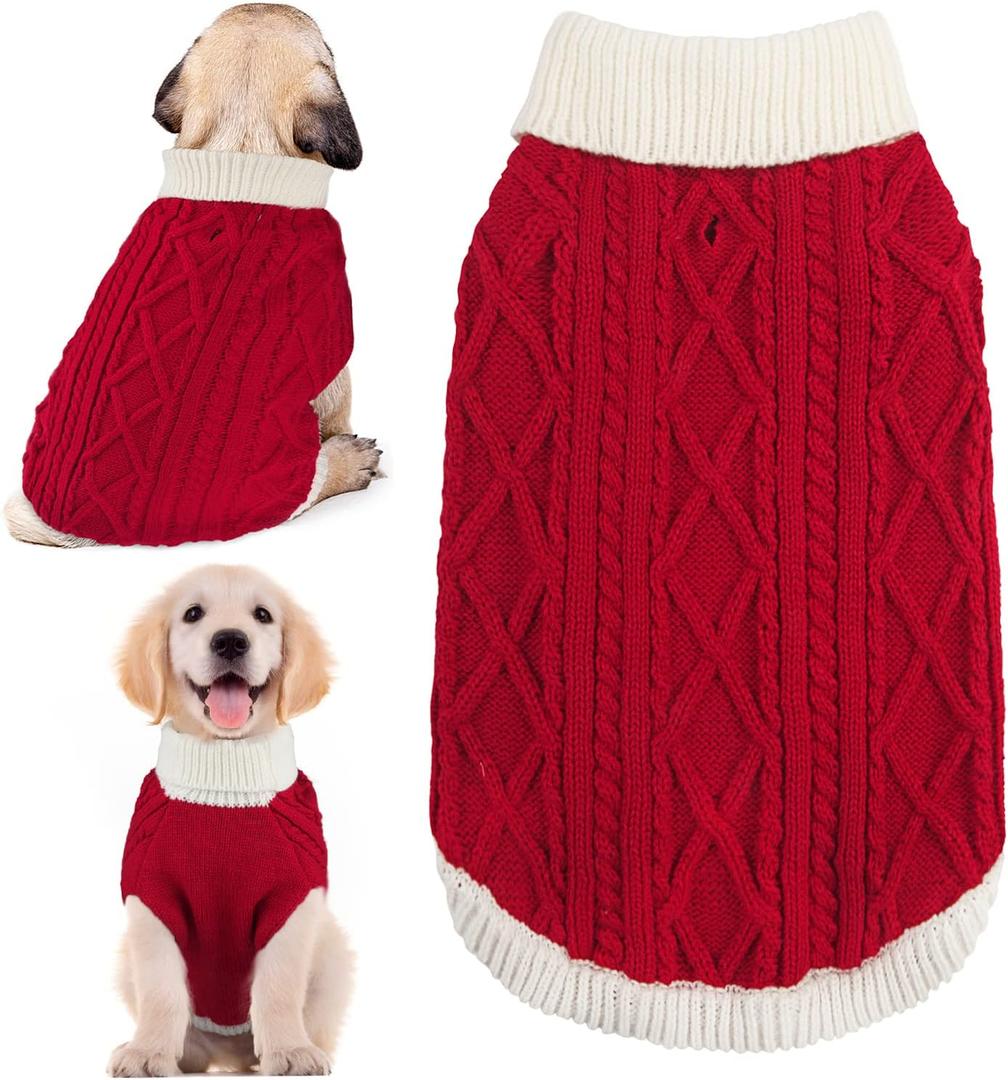 Small Dog Sweaters with Leash Hole Turtleneck Dog Sweaters Knitwear Boys Girls Warm Soft and High Stretch Pet Clothes for Fall WinterPet Shirts for Kitten Puppy Red Large