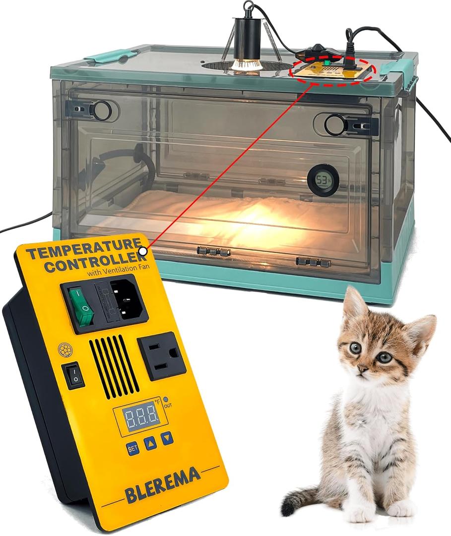 Puppy Incubator with Temperature Control & Ventilation Fan, Dual-Heating Modules (Pad+Lamp) and Oxygen Tube, Incubator for Puppy/Kitten | Brooder for Dogs, Chicks, Birds & Newborn Critters (55L) (Smart Grey)