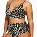 Yonique Womens Plus Size Bikini High Waisted Swimsuits Two Piece Bathing Suits Tummy Control Swimwear (Leopard 01, 16Plus)