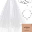 First Communion Accessories Set - White Veil Costume Kit for First Communion Dress Up Wedding Bridal Shower
