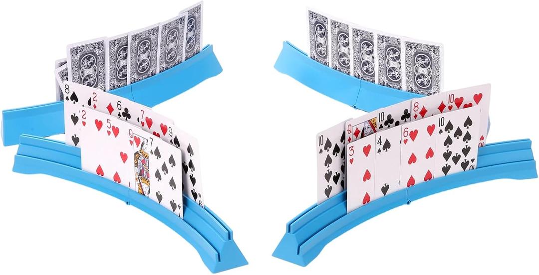 Stackable Card Holder, Double Layered Playing Card Holder Organizer Tray, 4 Pack Storage Case for Seniors, Adults, Arthritis Patients and Kids (Blue)