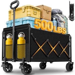 Wagons Cart Foldable, 500 lbs Collapsible Wagon with Wheels for Camping