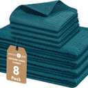 Native Fab 100% Cotton Dish Towel & Dishcloths Set - 8 Piece Set, Soft, Absorbent, Fast Drying, Durable Towels for Cleaning, Baking, Cooking - Great for Home, Kitchen & Restaurant Use - Teal Green