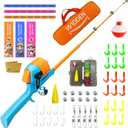 Kids Fishing Pole, Telescopic Fishing Rod, Toddler Collapsible Fishing Rod and Reel Combo with Tackle Box, Fishing Line, Bobber, and Soft Lures for Boy, Girl, Youth, Beginner, Over 4 Years Old (orange)