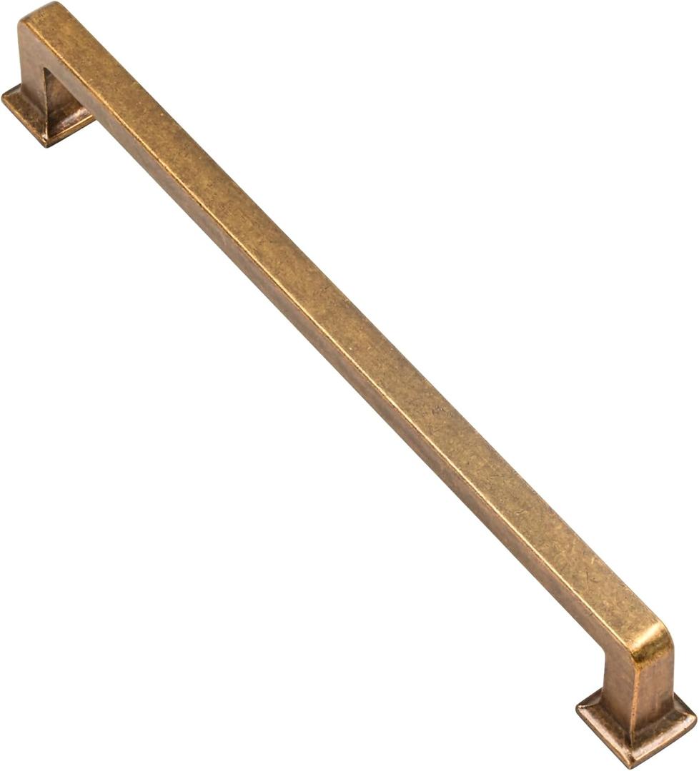Alzassbg 10 Pack Antique Brass Cabinet Pulls, 7-1/2 Inch(192mm) Hole Centers Cabinet Handles Square Kitchen Hardware for Cabinets AL3046AE