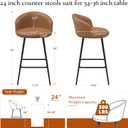 Counter Height Bar Stools Set of 4, 24 inch Bar Stools with Soft Backrest, Leather Upholstered Barstools for Kitchen Island, Brown