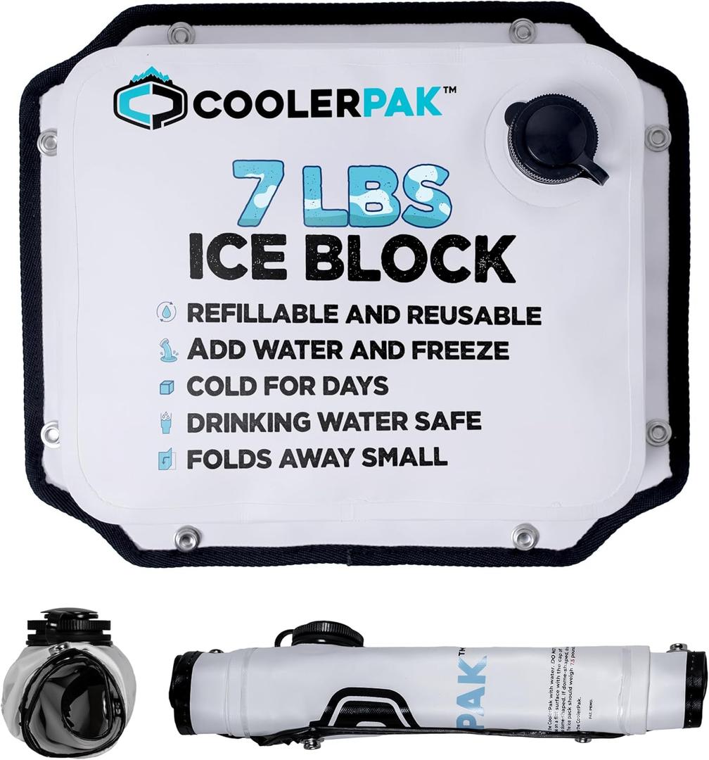 7lb Refillable Reusable Ice Pack Stays Cold for Days Non-Toxic, Leakproof, and Suitable for Potable Drinking Water Built Tough, Rolls Up for Easy Storage