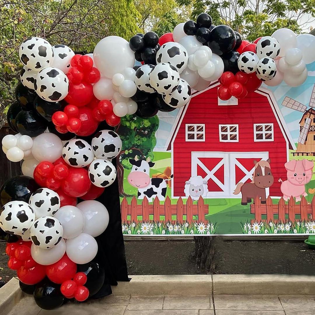 Cowboy Balloons Arch Kit- 150pcs Red Black White and Cow Print Balloons for Rodeo Themed Cowboy Cowgirl's Birthday Party Decorations - Farm Animal Party Supplies