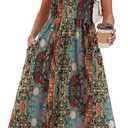 OFEEFAN Summer Dresses for Women 2026 Flowy Casual Midi Dress V Neck Beach Vacation Sundresses with Pockets (XL)