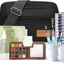 Mini Portable Watercolor Palette,Travel Paint set,15 Grids Portable Wooden Paint Palett with Bag,Paint, Brush, Cleaner Cup,2 Sketchbooks & Magnetic Clip,Watercolor for Painters,Artists