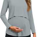 Tankaneo Womens Maternity Nursing Tops Long Sleeve Double Layer Breastfeeding Shirts Pregnancy Clothes (Medium, Grey)