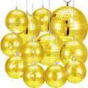 WILLBOND 12 Pack Disco Ball Mirror Ball with Hanging Ring for Fun Retro Disco Party Decorations Party Dj Lighting Effect Stage Props Game Accessories, 5.91", 3.94", 3.15", 2.36"(Gold)