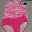 Lands' End Girls' UPF 50+ Swim Bikini Bottom and Racerback Tankini Set (Pink, L)