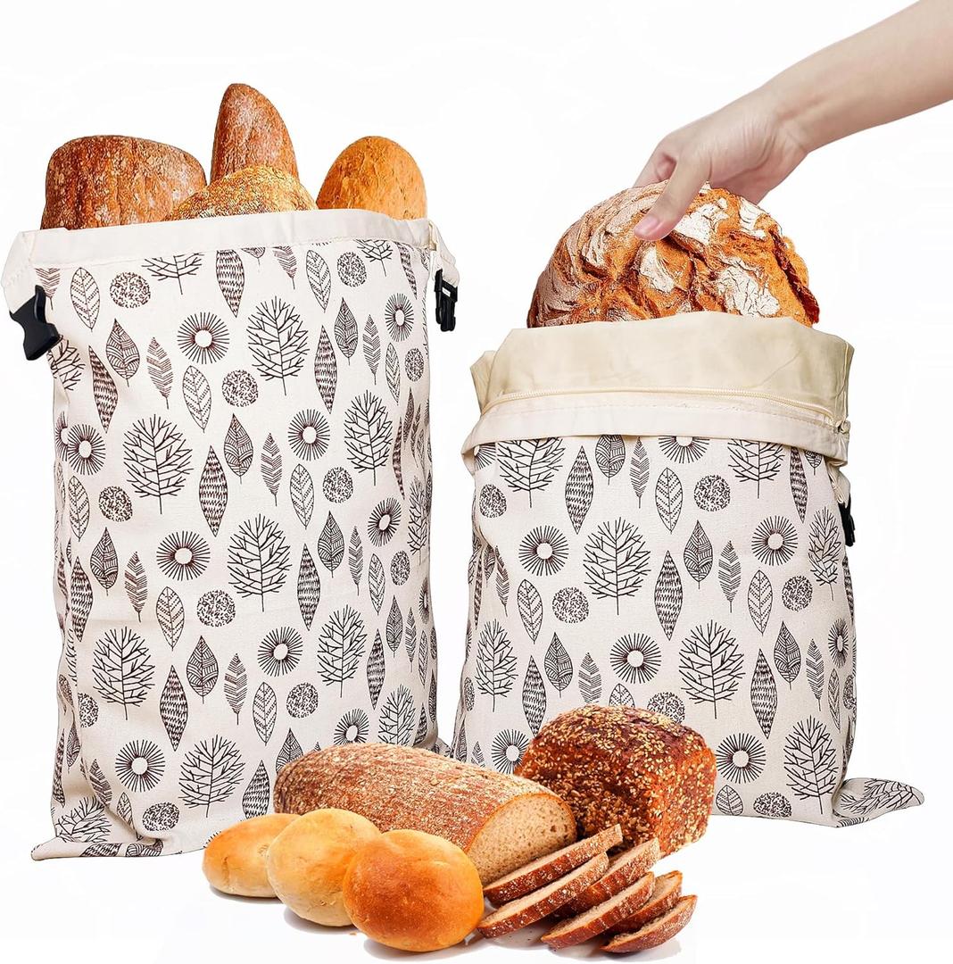 OHIYO Reusable Beeswax Bread Bags for Freezer & Refrigerator, 17"13" Natural Beeswax-Lined Cotton Storage Bags Airtight Freshness Keeper for Homemade, Bakery Essentials (2 Pack) (Leaf Pattern)