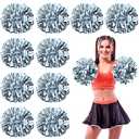 WILLBOND 12 Pack Cheerleading Pom Poms with Baton Handle Plastic Ring Metallic Foil Cheerleader Pompoms for Adult Team Squad Dance Sports Party 2025 Soccer (Silver,Medium)