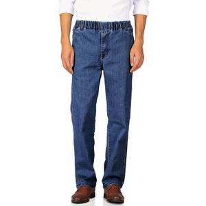 Soojun Mens Casual Loose Fit Elastic Waist Jeans Denim Pants (38W x 30L, Indigo)