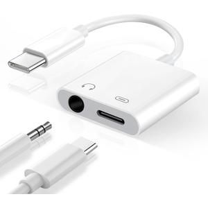 USB C to 3.5mm Headphone Jack and Charger Adapter, 2-in-1 Audio & Fast Charging Splitter for Apple iPhone 17/16/15/Pro/Pro Max, iPad, Samsung, Pixel, and More 1Pack