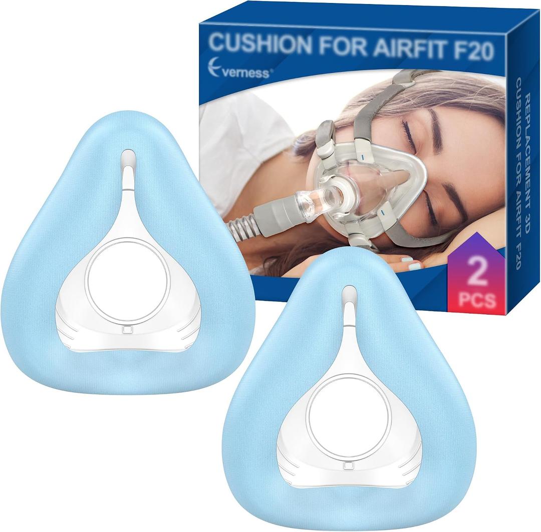 2 Packs CPAP Mask Cushion for F20-Style Full Face Mask Medium - Innovative 3D Memory Foam with Built-in Silky Blue Liner, Highlight Cool Fit & Secure Seal for ResMed Airtouch F20 & Airfit F20 - Medium