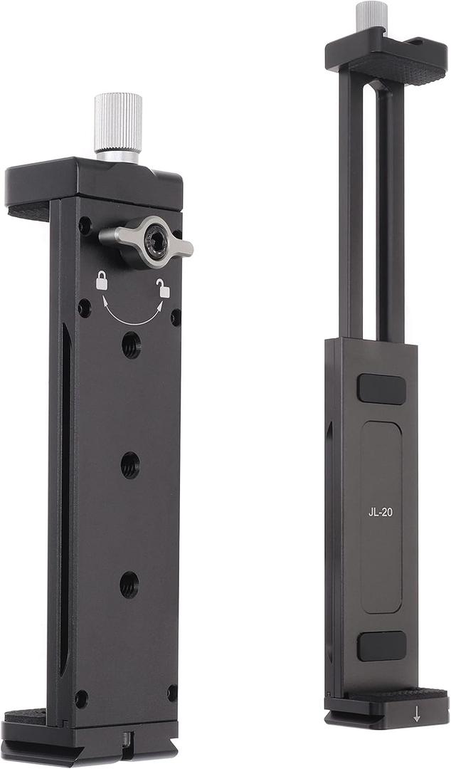 FocusFoto Aluminum Tablet Holder Tripod Mount Adapter, Universal Metal Clamp Bracket with Cold Shoe Mount, 1/4 inch Screw Thread and Acra Swiss Rail for iPad Pro/Mini/Air/Surface Pro/iPhone/Galaxy Tab