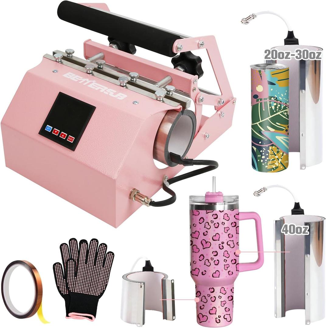 BetterSub 3in1 40 OZ Tumbler Mug Heat Press Machine 30 OZ 20 OZ 16 OZ Sublimation Straight Skinny Tumbler Mug,11 OZ 15 OZ 16 OZ Sublimation Mug Heat Transfer Pink