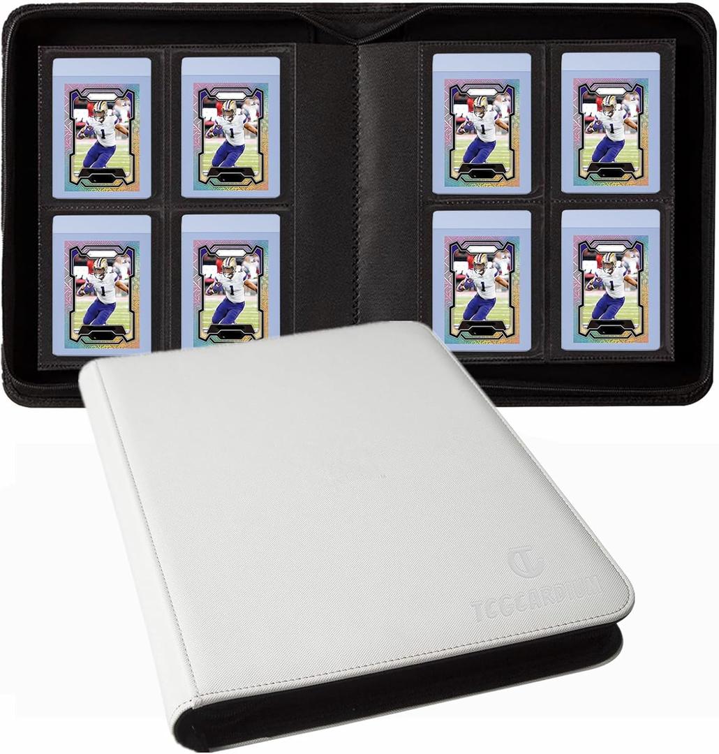 4-Pocket Card Binder for Semi-Rigid Card Holders - Holds 160 Trading Cards, Secure Storage for Sports Cards, TCG, MTG, and Gaming Cards in Semi Rigid Sleeves (3.3" x 4.9") (White)