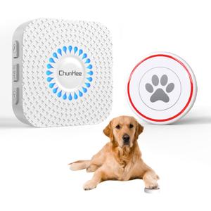 ChunHee Wireless Dog Door Bell, Smart Dog Potty Training to Go Outside Light Touch Activation Doggy to Ring to Go Potty Train, Adjustment Volume 55 Ringtones, Includes 1 Dog Buttons and 1 Receivers (1 White Receiver+1 White Button)