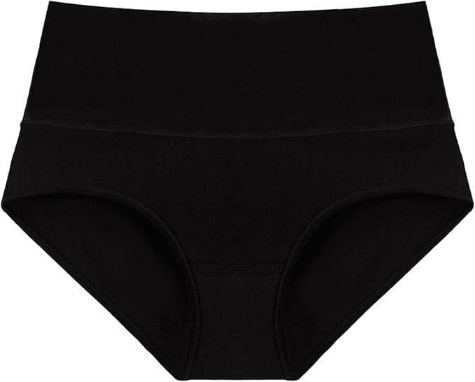 Cotton Underwear for Women High Waist Full Coverage Briefs Comfort Soft Panties Trendy Breathable Underwear (3X-Large, Black)