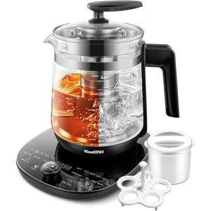 Electric Kettle Temperature Control Glass Tea Kettle Programmable Control Tea Pot, 2 Liter Stainless Steel Tea Maker & Coffee Kettle with Tea Infuser, Egg Cooker and Yogurt Box, Black