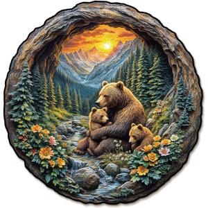 Wooden Puzzles for Adults, 3D Visual Effect Brown Bear Embrace Wooden Jigsaw Puzzle Kids, 396 PCS Unique Shape Wood Puzzle Adult,Puzzle for Adults,Birthday Gifts Family Games (XL-17 * 16.6 inch)