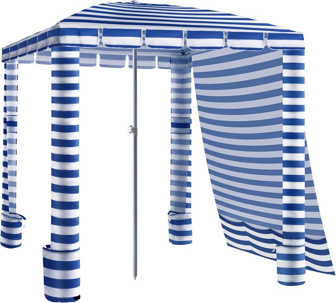 Umineux Beach Cabana - 6FT Beach Canopy with Side Wall, Easy Setup Beach Tent Sun Shelter, Waterproof Tent - Portable Shade for Whole Family (Navy Stripes)