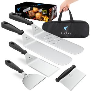 5-PCS Premium Griddle Accessories Kit, Ultimate Stainless Steel Flat Top Grill Accessories for Blackstone BBQ, Teppanyaki, Hibachi  Durable Griddle Spatula, Ideal for Outdoor & Camping