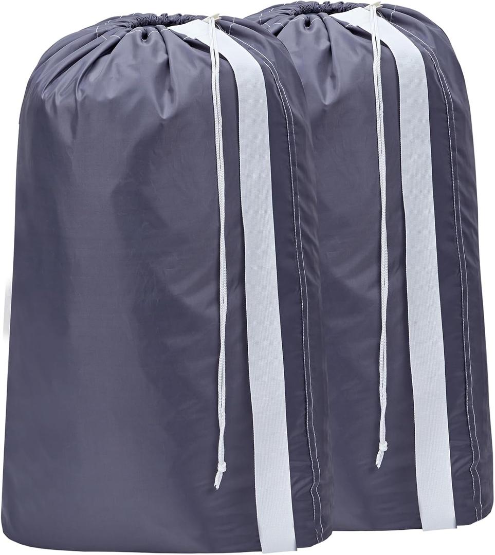 HOMEST 2 Pack XL Nylon Laundry Bag with Strap, Large Dirty Garments Organizer, Easy Fit a Hamper or Clothing Basket, Can Carry Up to 4 Loads of Clothes, Grey