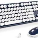 MOFII Wireless Keyboard and Mouse Combo, Computer Full Size 2.4G Plug and Play Wireless Typewriter Retro Round Keyboard and Mouse Set for Windows, Computer, Desktop, PC, Notebook - (Dark Blue)
