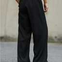 Verdusa Men's Wide Leg Work Dress Pants Button Long Trousers with Pockets (Black, XL)