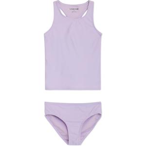 Lands' End Girls' UPF 50+ Swim Bikini Bottom and Racerback Tankini Set (Purple, XL)