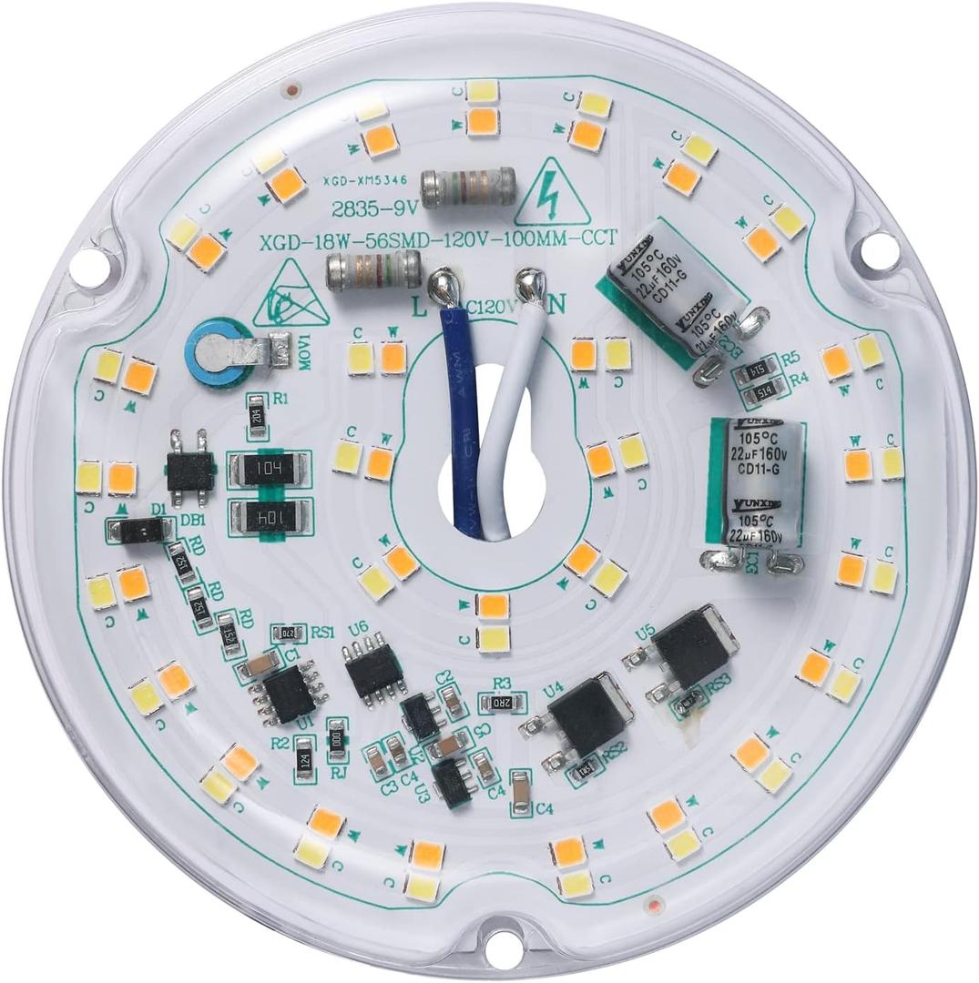 4 inch LED Retrofit Light Kit for Ceiling Fan Light Replacement Panel PCB 18W Color Temperature Adjustable 3000K 4500K 6000K 2200LM 120V CRI90 Dimmable