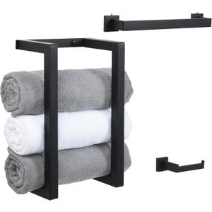 OTraki Towel Rack for Rolled Towels, Towel Racks for Bathroom Wall Mounted Towel Storage Organizer Holder & Towel Hanger & Toilet Paper Modern Bath Towel Holder for Small Space Bathroom Black (3 Pack)