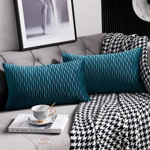 12x20 Teal Throw Pillow Cases: Pack of 2 Original Striped Velvet Rectangular Decorative Pillow Covers for Farmhouse Couch 12x20 Teal Throw Pillow Cases: Pack of 2 Original Striped Velvet Rectangular Decorative Pillow Covers for Farmhouse Couch