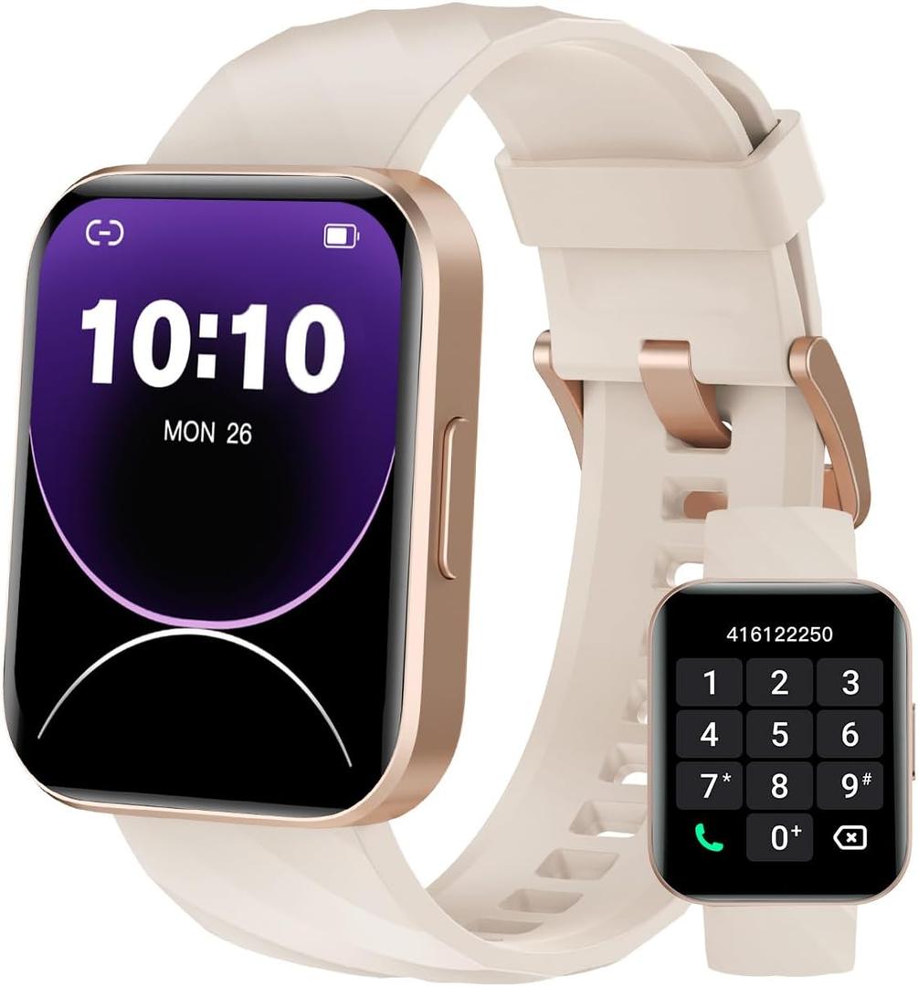 Smart Watch (Answer/Make Calls), 1.85" Smart Watches for Men Women Digital Watch Fitness Tracker with 100+ Sport Modes Heart Rate Monitor for iOS Android Phones Waterproof Milky White