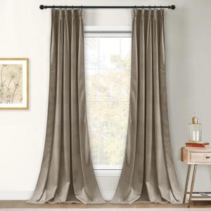 StangH Camel Beige Velvet Curtains 108 inches Long, Pinch Pleated Room Darkening Bedroom Drapes Thermal Insulated Luxury Home Decoration for Office Living Room, W30 x L108, 2 Panels