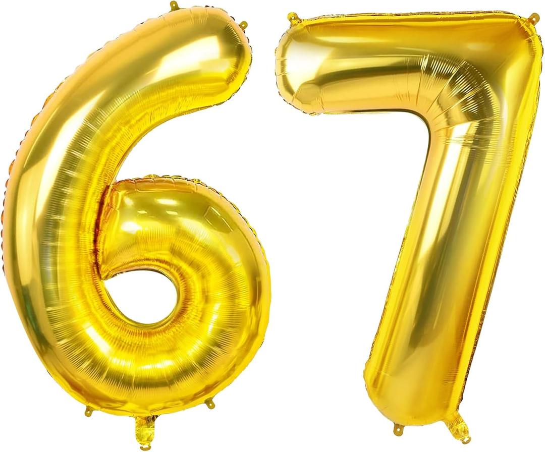 Joycard 40 Inch Gold Foil Helium Number 67 Balloons for 67th Birthday Party Decorations