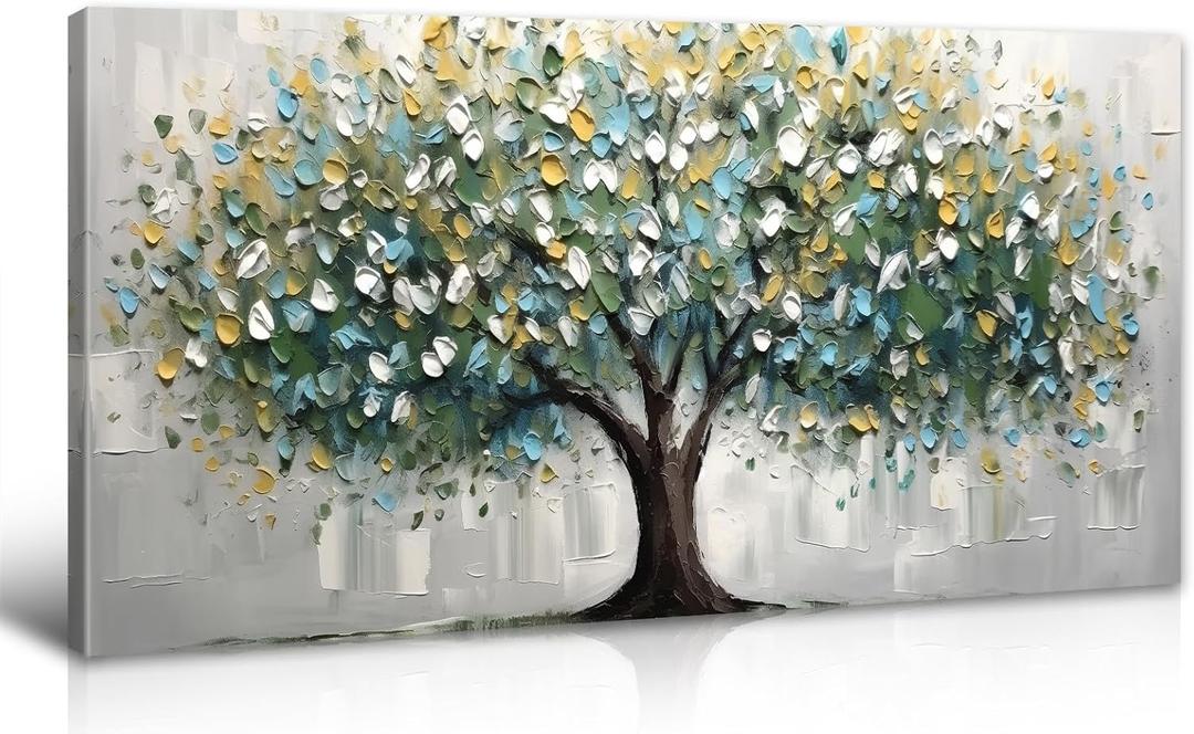 Tree of Life Wall Art Canvas Print Abstract Textured Framed Modern Landscape Artwork, Large Home Decor for Living Room Bedroom Bathroom Office Decoration 20"x40"